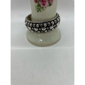 Brighton silver plated "Rockin Hearts" black enamel/crystal Cuff Bracelet